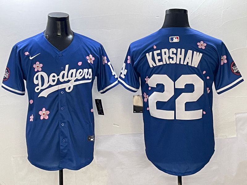 Men Los Angeles Dodgers #22 Kershaw Blue Sakura Edition 2025 Nike MLB Jersey style 1->los angeles dodgers->MLB Jersey